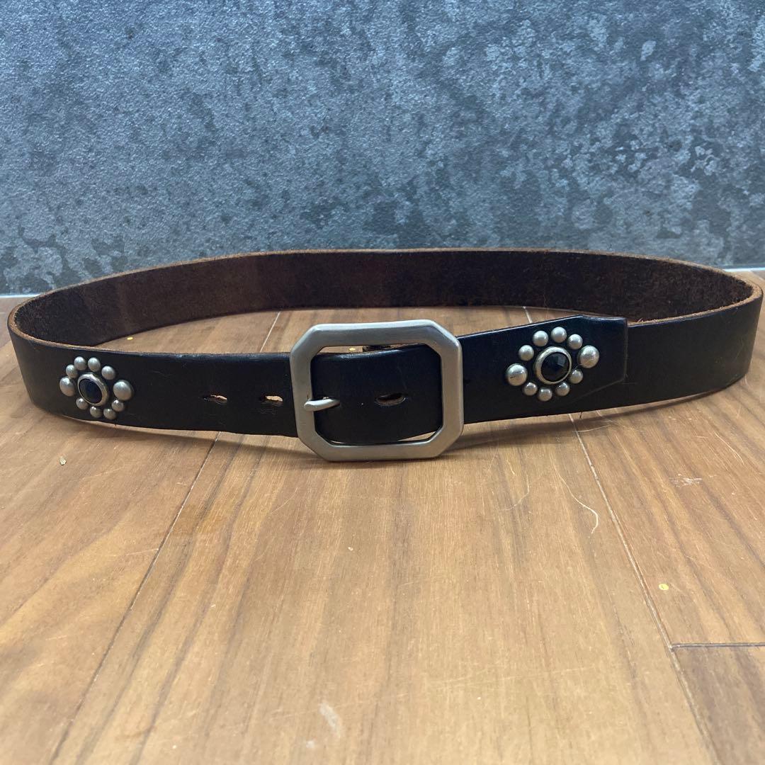 HTC フラワースタッズベルト ブラックストーン&ブラックレザー 34inch