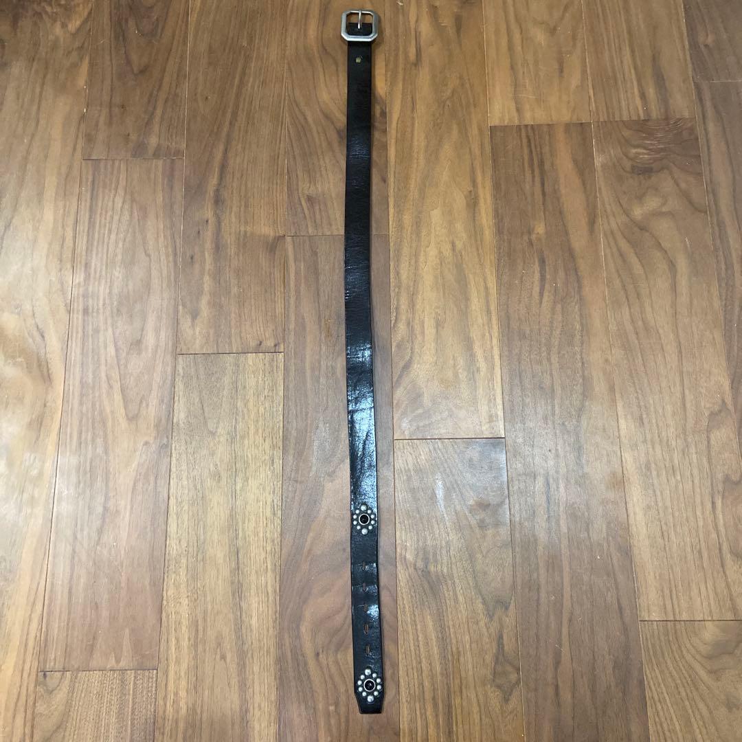 HTC フラワースタッズベルト ブラックストーン&ブラックレザー 34inch