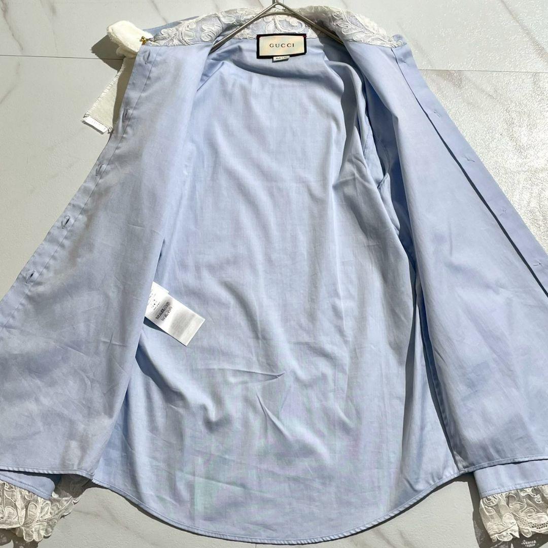 希少/リボンブローチ付き☆グッチ　長袖ブラウス　レース　38　イタリア製