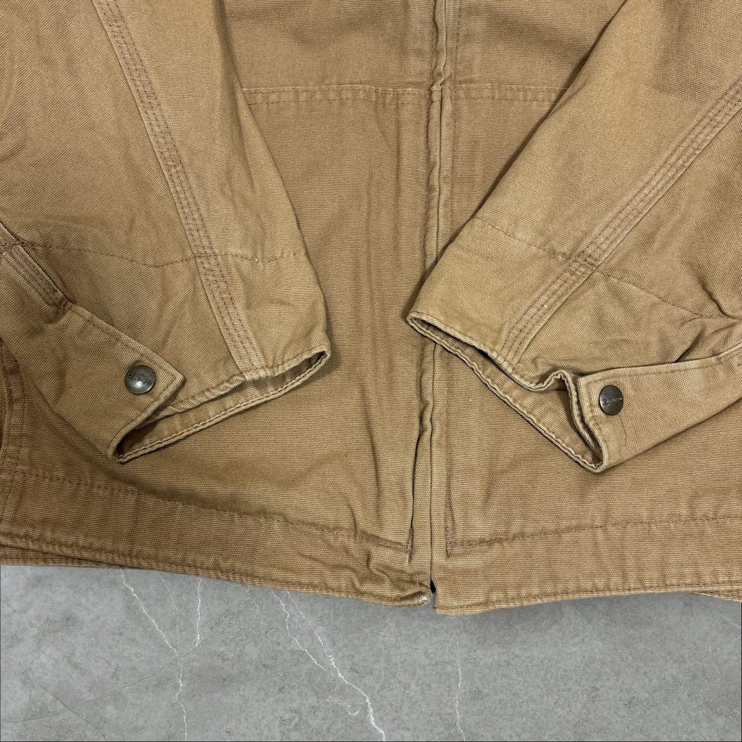 16]メキシコ製カーハート レザーロゴフルジップ ダック地ジャケットブルゾン古着