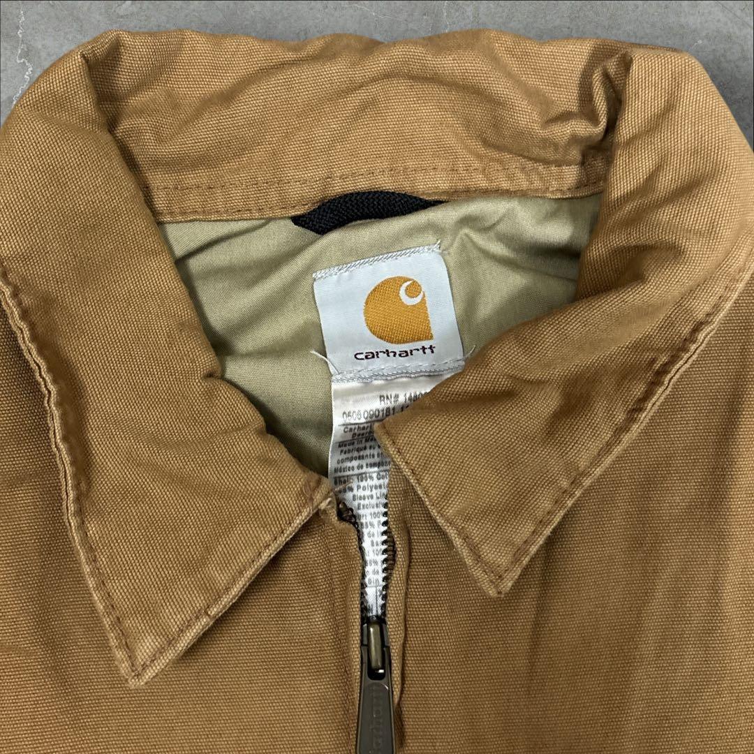 16]メキシコ製カーハート レザーロゴフルジップ ダック地ジャケットブルゾン古着
