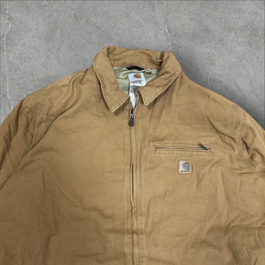 16]メキシコ製カーハート レザーロゴフルジップ ダック地ジャケットブルゾン古着