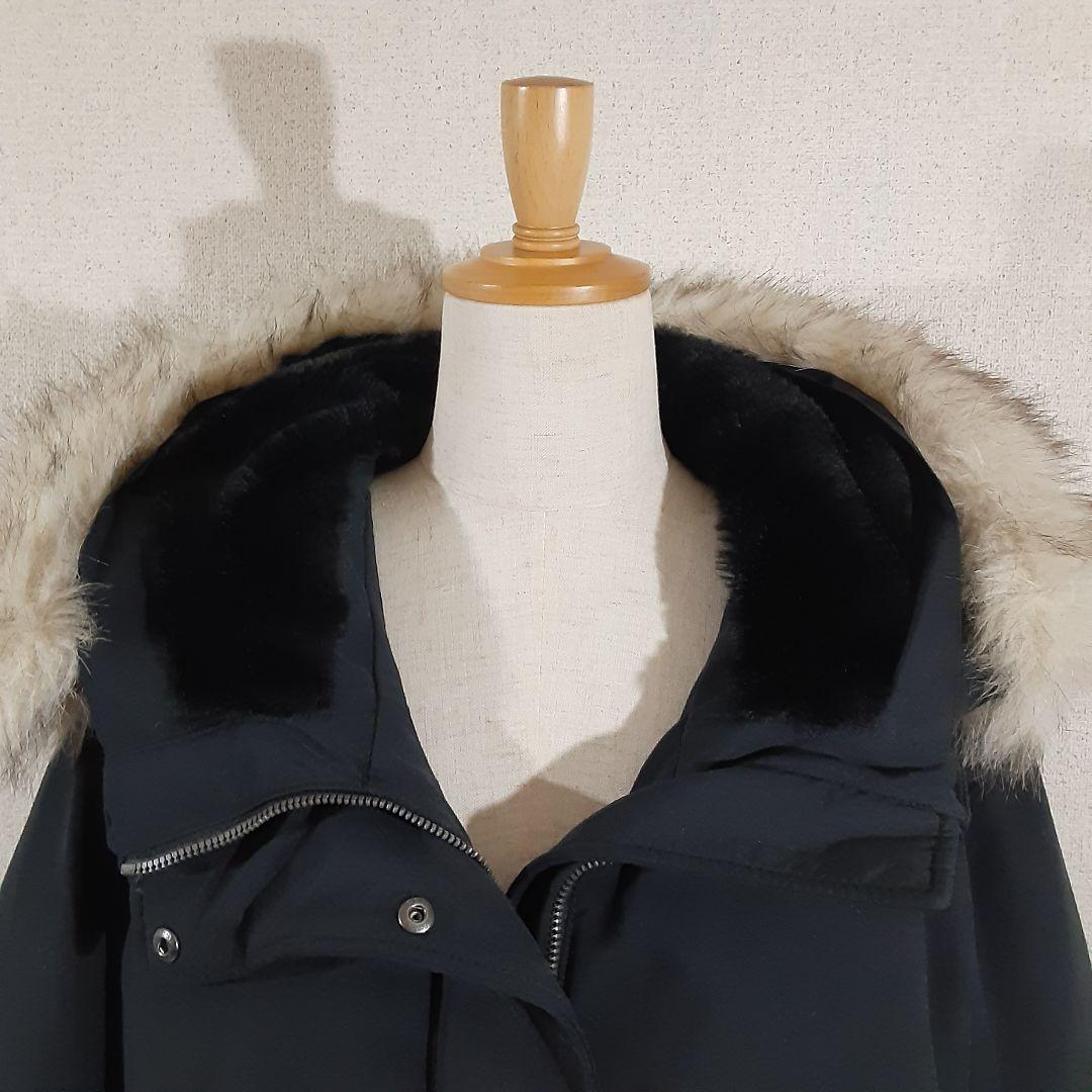 ユニクロ　大きめサイズXL　ダウンロングコート　黒　ファー付フード内ベロア　美品