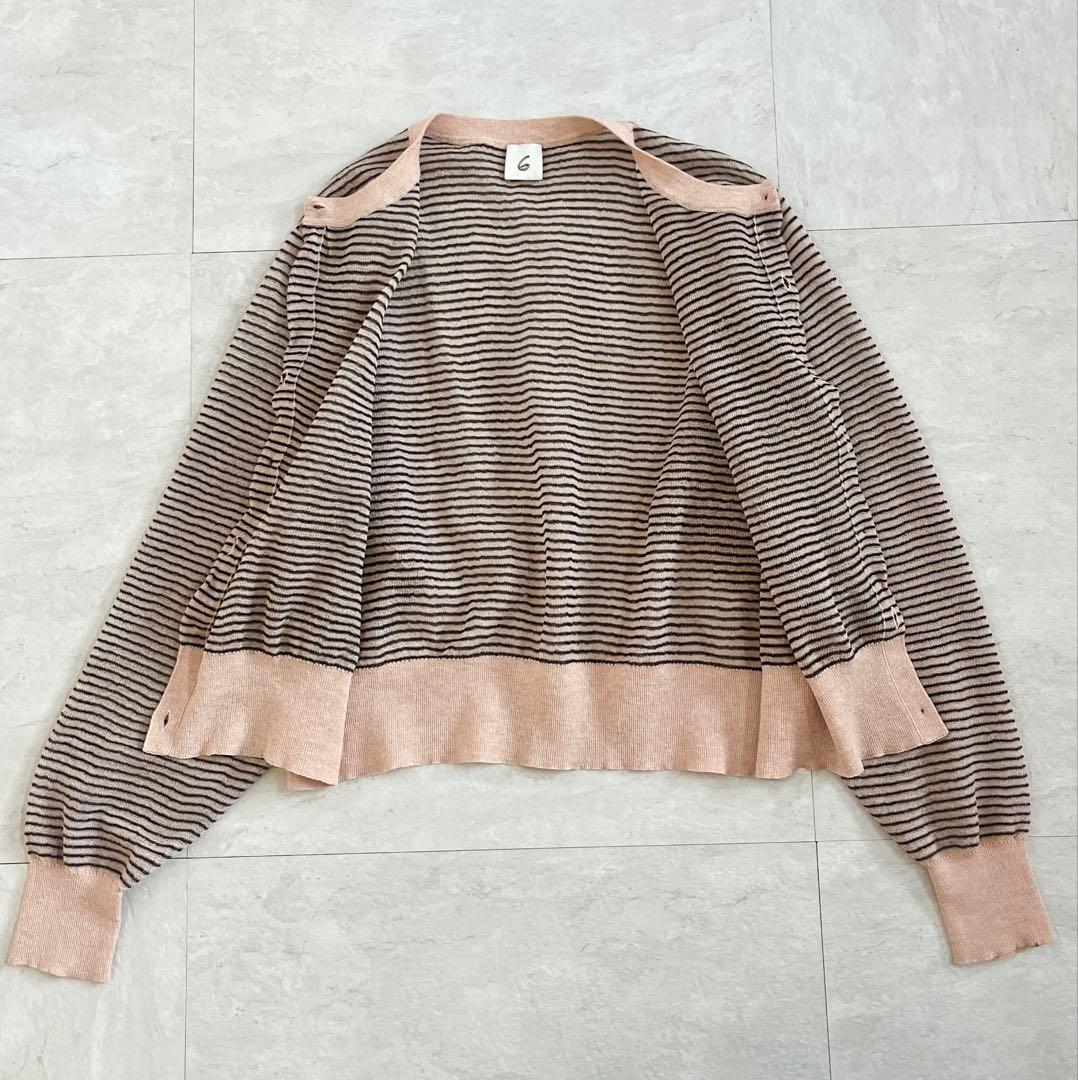 6(ROKU)シアー ボーダー カーディガン ピンク 洗える 羽織 2024