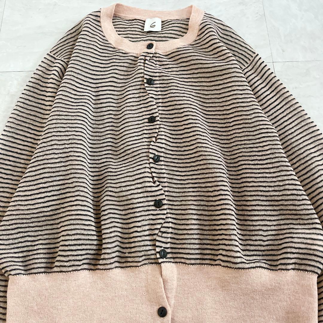 6(ROKU)シアー ボーダー カーディガン ピンク 洗える 羽織 2024