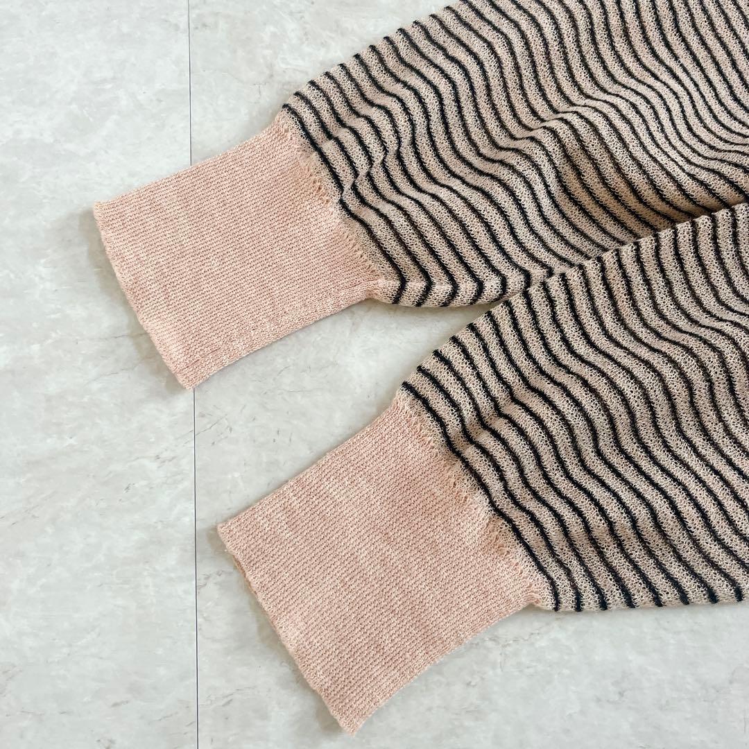 6(ROKU)シアー ボーダー カーディガン ピンク 洗える 羽織 2024