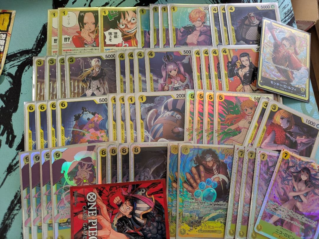 ワンピースカード　黄ルフィ　スリーブ付き　トリガー軸