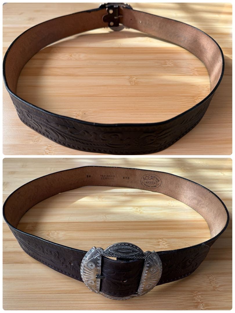 ⭐️ACE WESTERN BELTS⭐️エンボス⭐️ブラック(茶芯)レザー⭐️34