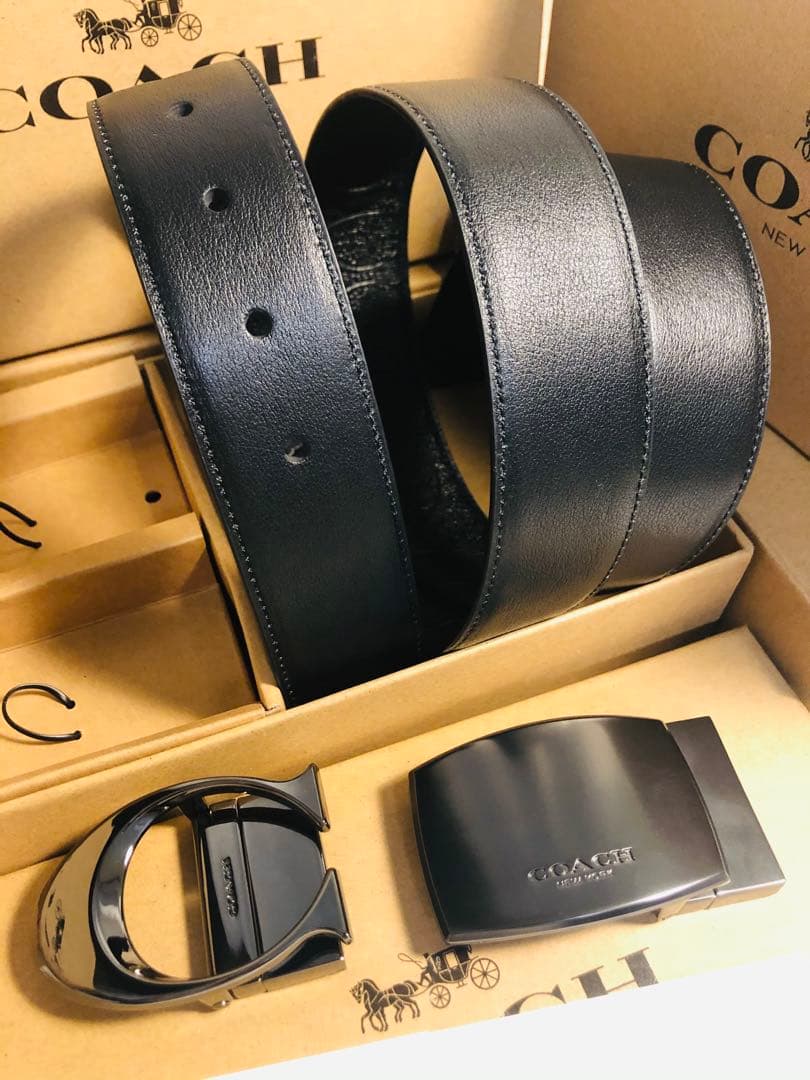 12月セールCOACHコーチ新品正規品リバーシブルレザーベルト　回転バックル2個