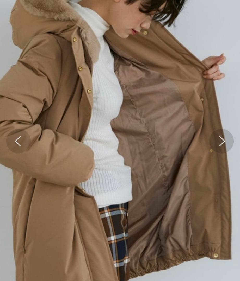 INEDフーデットロングダウンコート