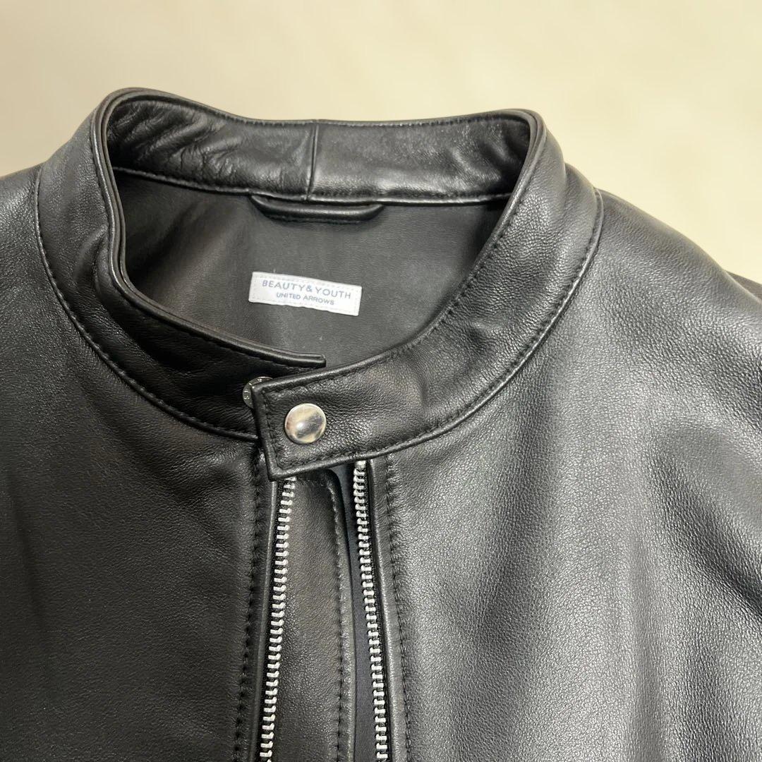 【美品】BEAUTY & YOUTHシープレザーシングルライダースジャケット