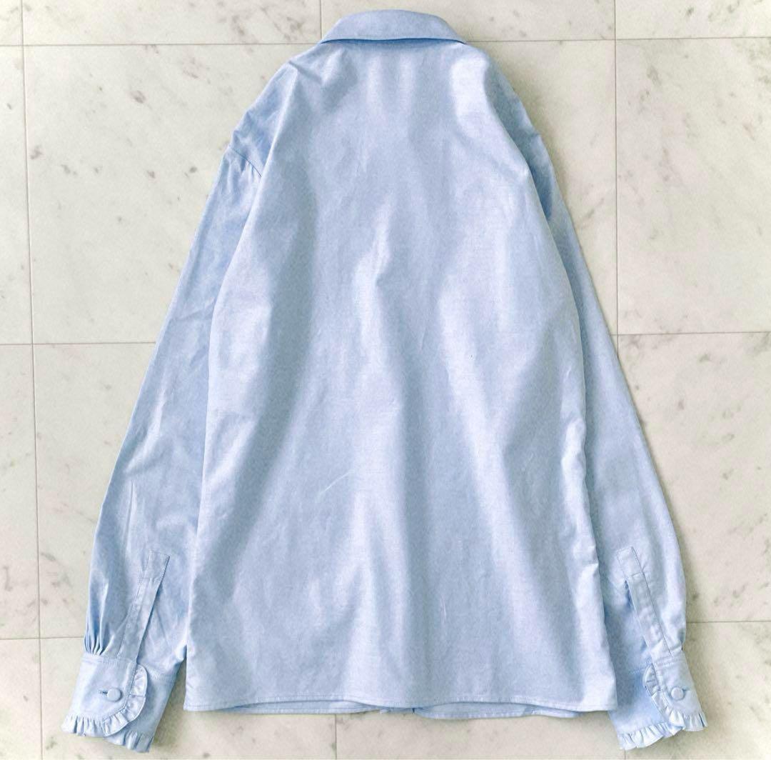 極美品 グッチ GUCCI フロントフリル 比翼仕立て コットンブラウス 長袖