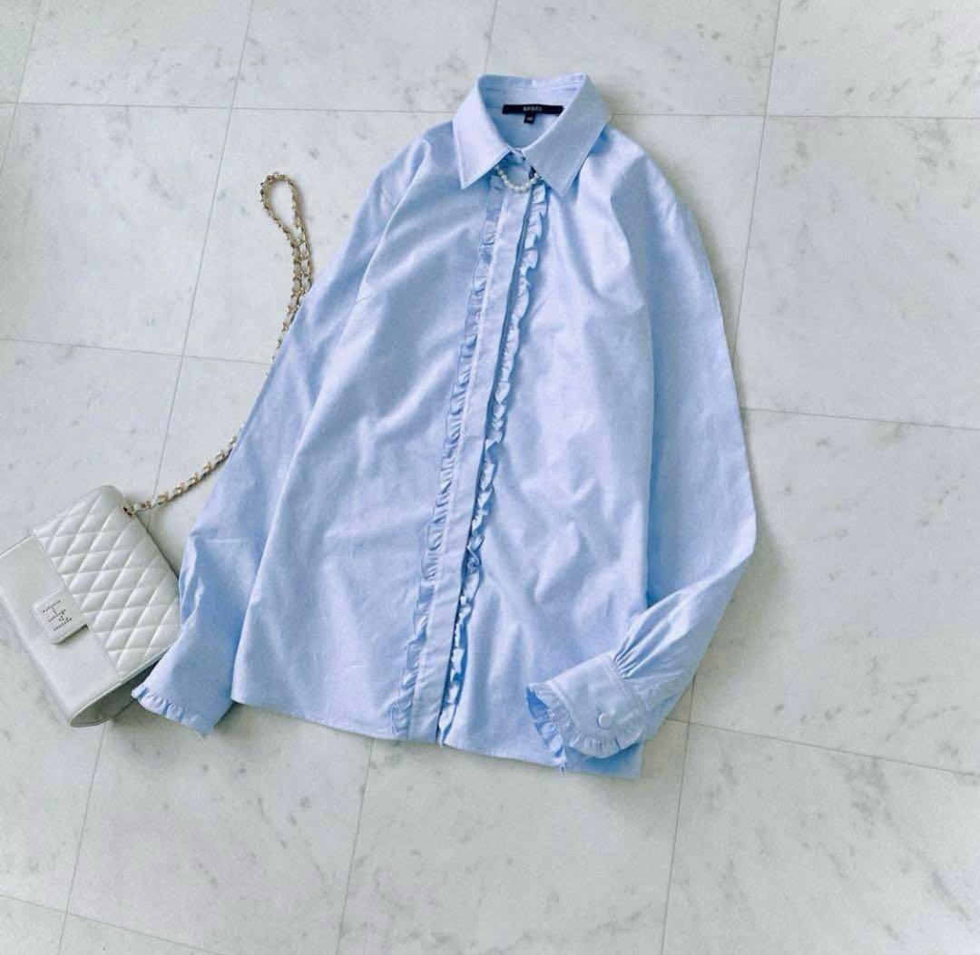 極美品 グッチ GUCCI フロントフリル 比翼仕立て コットンブラウス 長袖