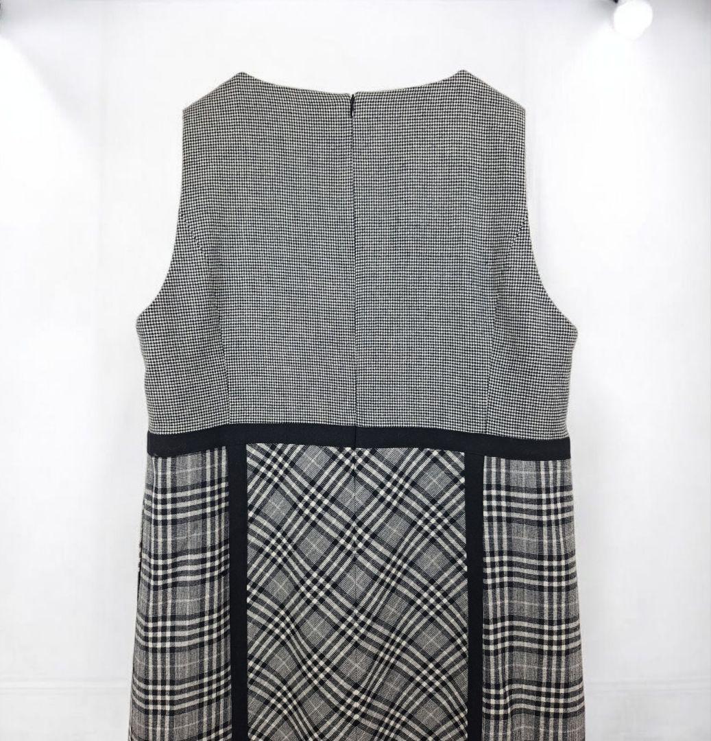 美品(13+) Leilian モノトーンチェックジャンパースカートワンピース