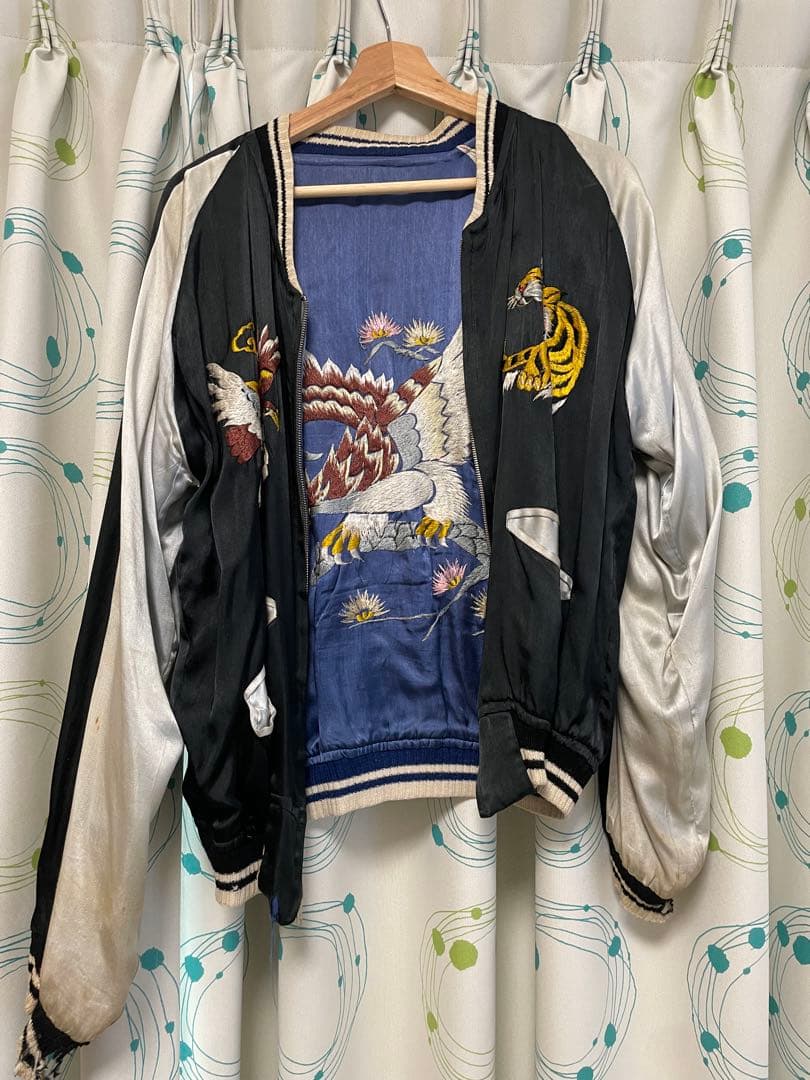 青い虎と鷲の刺繍スカジャン