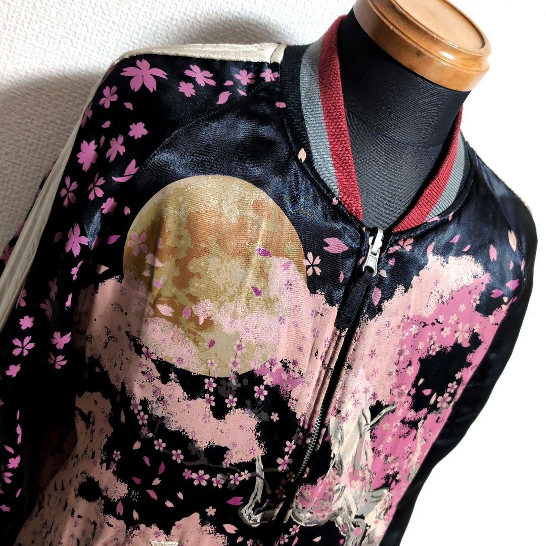 dx16 雅結 桜刺繍 スカジャン リバーシブル 黒 × 金 メンズM