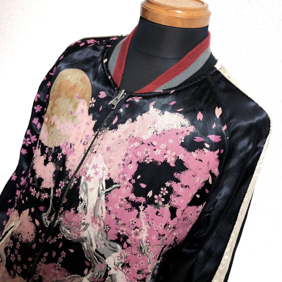 dx16 雅結 桜刺繍 スカジャン リバーシブル 黒 × 金 メンズM