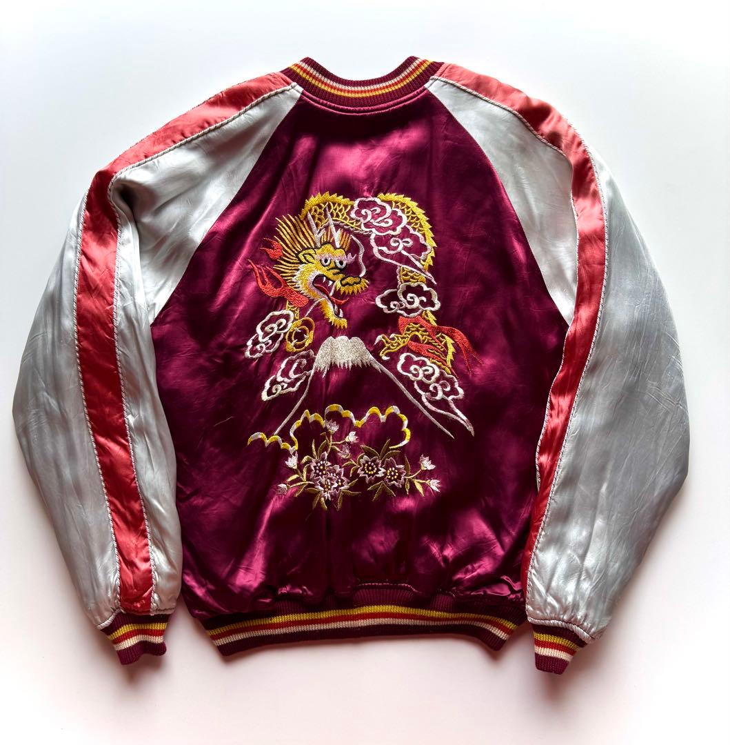 ヴィンテージ・ビンテージ品★ ウエアハウス刺繍スカジャンゴールド ワインレッド