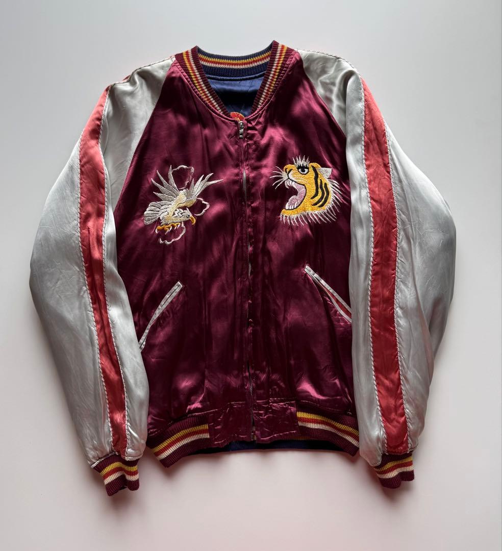 ヴィンテージ・ビンテージ品★ ウエアハウス刺繍スカジャンゴールド ワインレッド