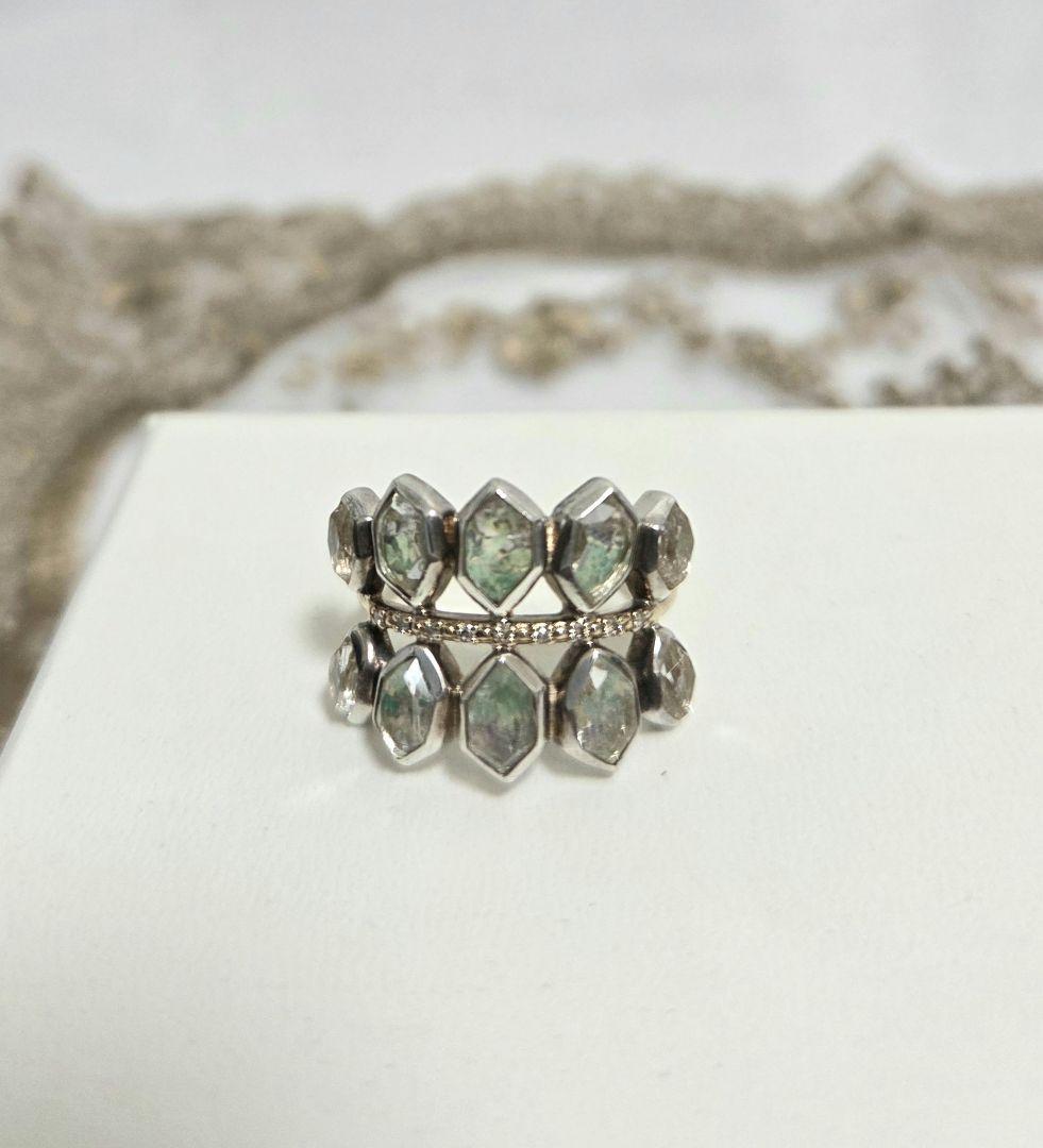 最終価格希少☆アガット K10&シルバーダイヤ&天然石リング 13号