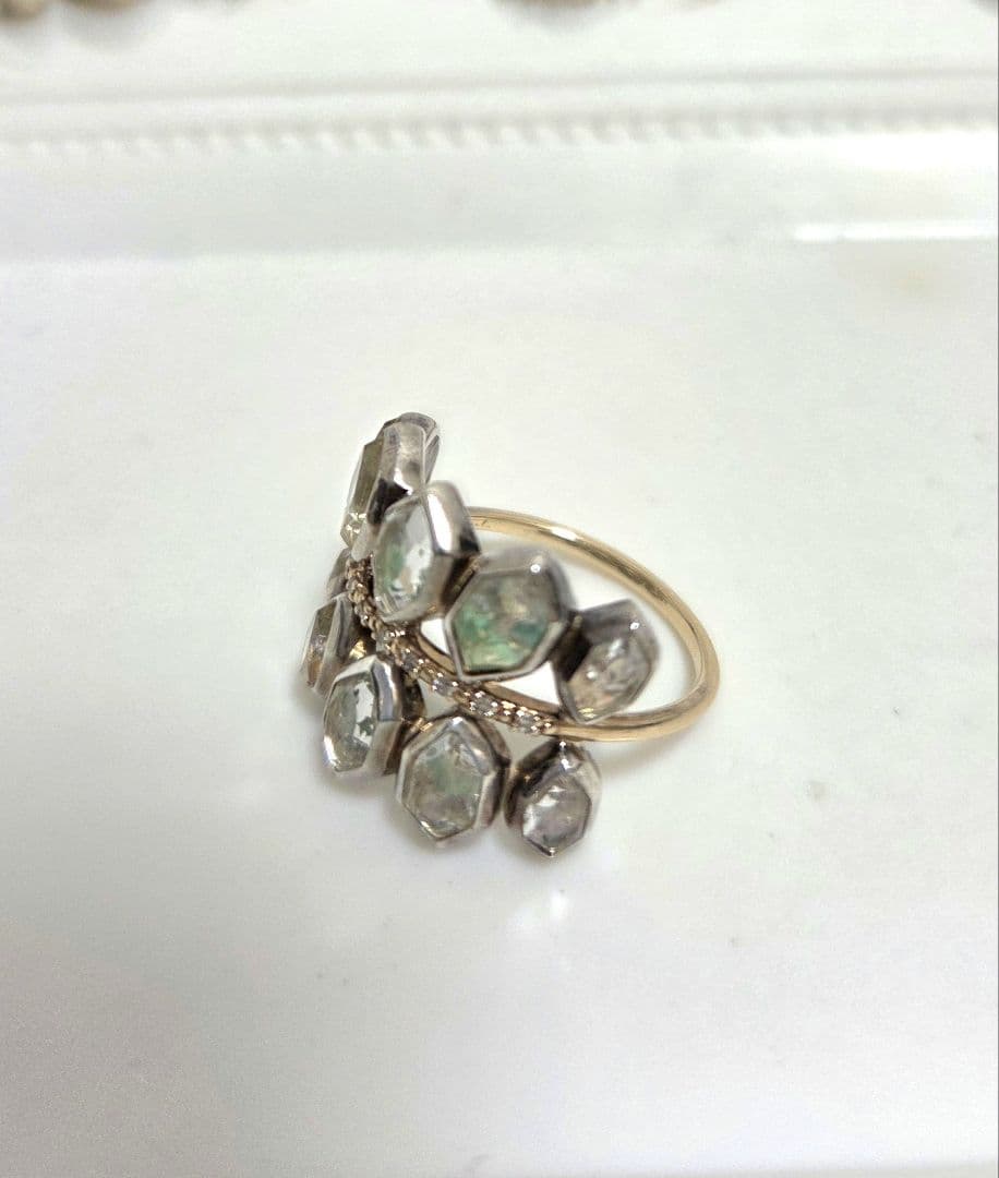 最終価格希少☆アガット K10&シルバーダイヤ&天然石リング 13号