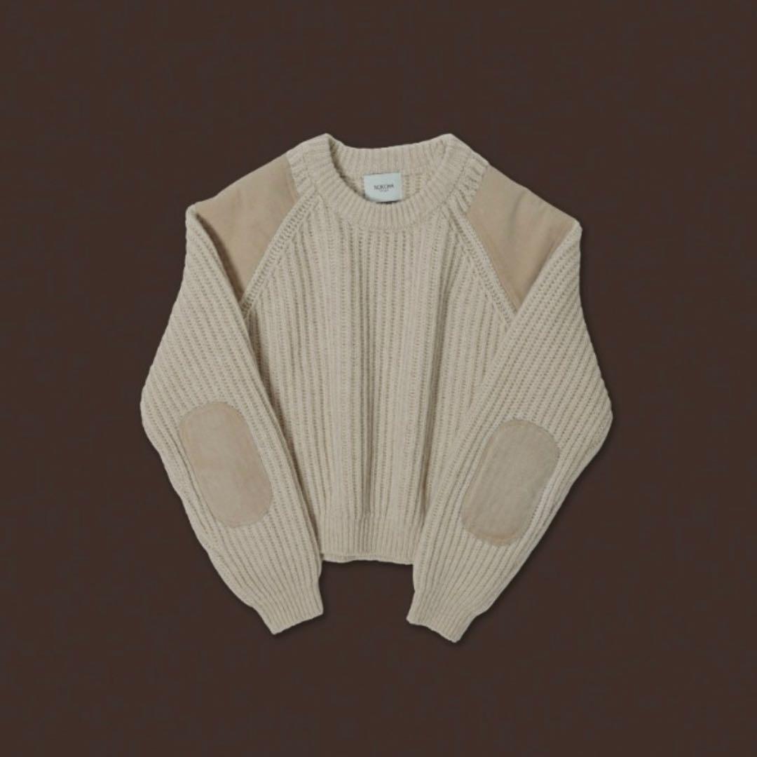 【新品・未使用】NOKCHA ベージュ ニットセーター 肘パッチ付き