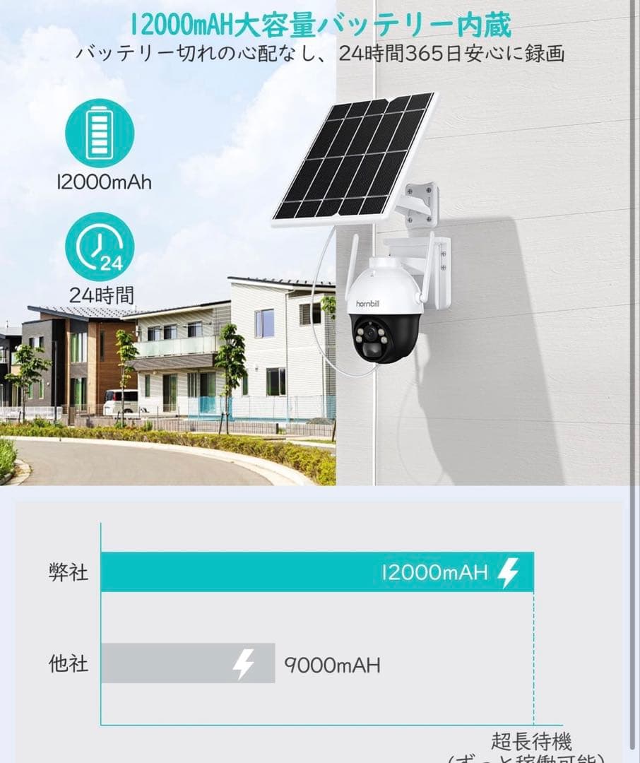 防犯カメラ 屋外 ソーラー ワイヤレス 電池式 工事不要 夜間カラー撮影 2K