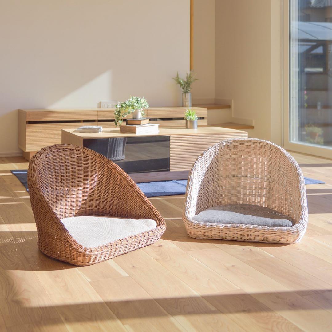 【良品】関家具 フロアチェア 座椅子 ラタン ２脚セット