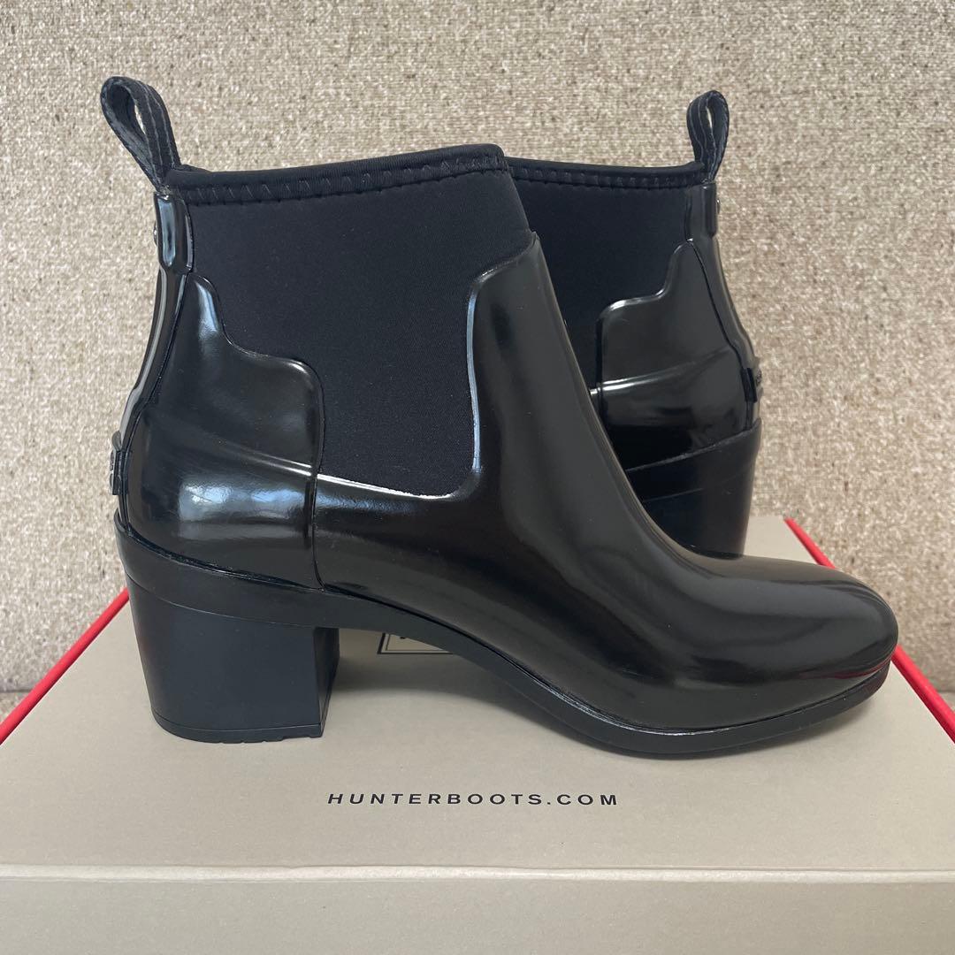 HUNTER ブラック ショート レインブーツ ヒール約7cm 現行品
