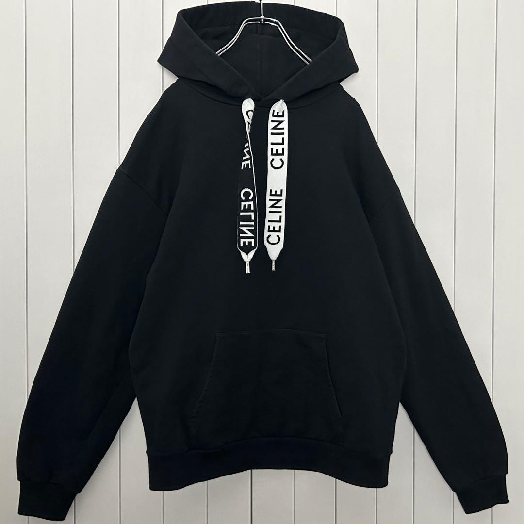【極美品・人気】セリーヌ ドローコード 紐ロゴ プルパーカー フーディ 黒