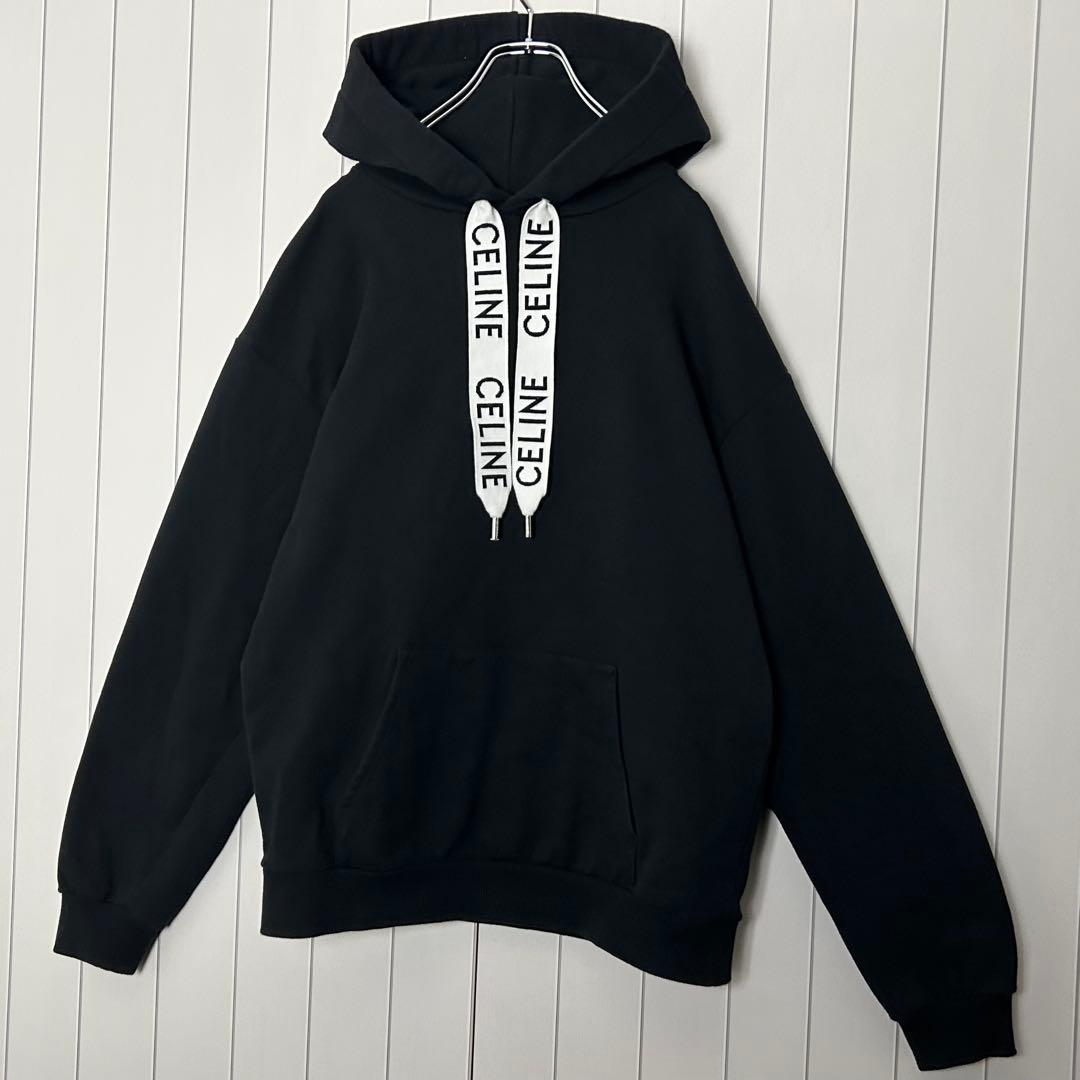 【極美品・人気】セリーヌ ドローコード 紐ロゴ プルパーカー フーディ 黒