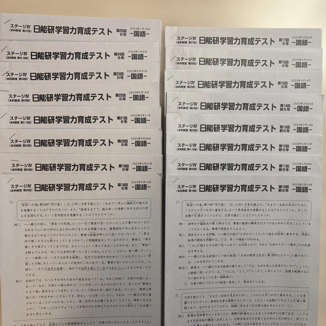 日能研 6年生前期 育成テスト 全17回分