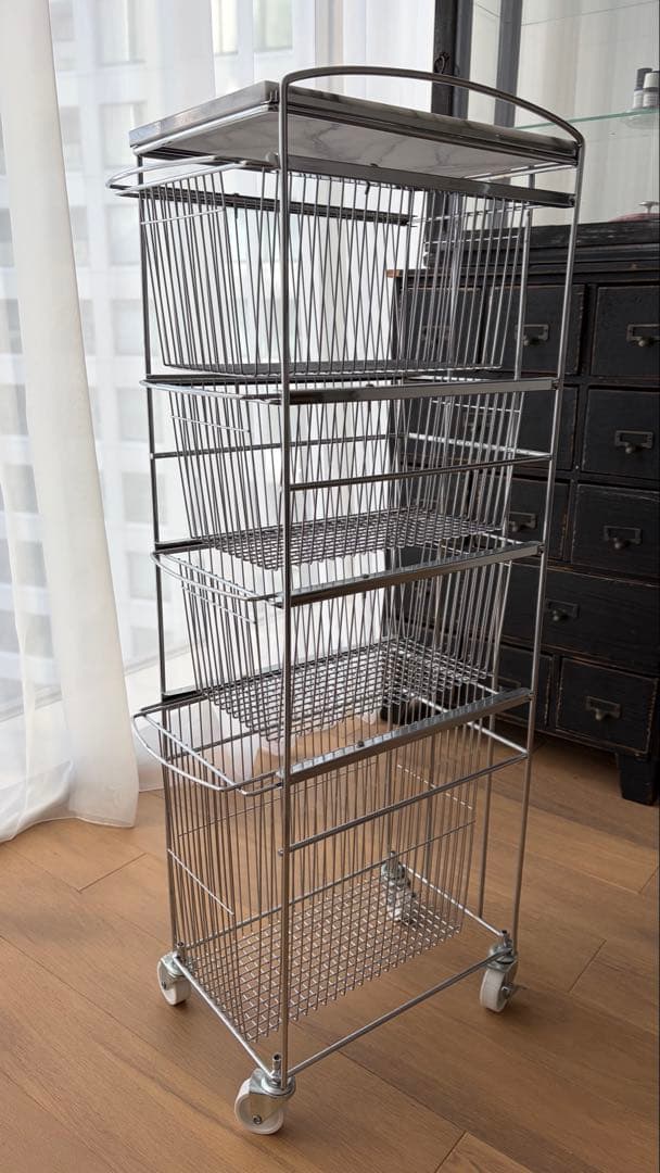 〈ASPLUND〉スリムトローリー　マーブルトップ　4段　天板天然大理石