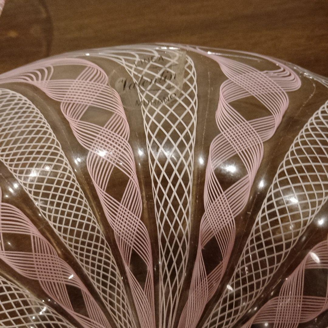 ベネチアンガラス　ムラノ　MURANO　変形皿　2枚　ピンク　レース　インテリア