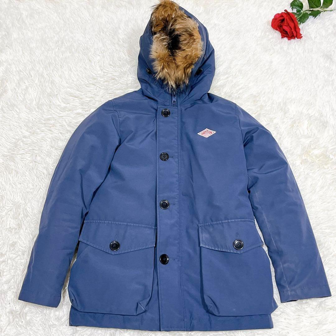 極美品✨　DANTON　フーデッドダウンジャケット　ファー付き　ブルー　34
