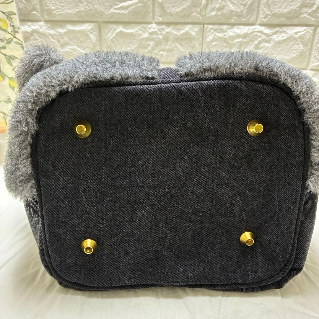 デニムリメイク　ハートキー付キューブバック　ファーとブラックデニム⭐︎横長タイプ
