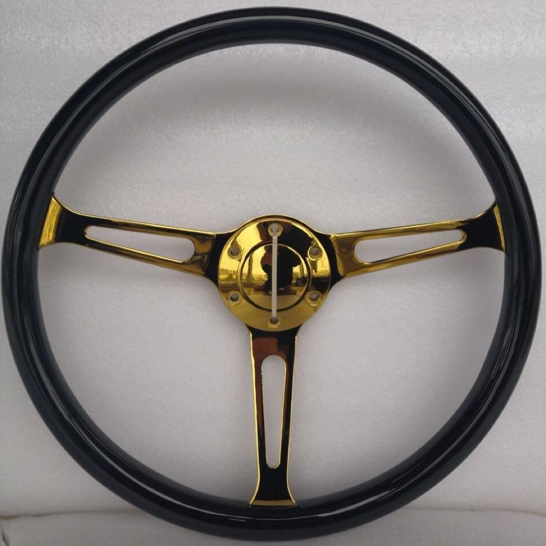 ソリッドウッドレトロビートルステアリングホイール15インチ黒金3本スポークス