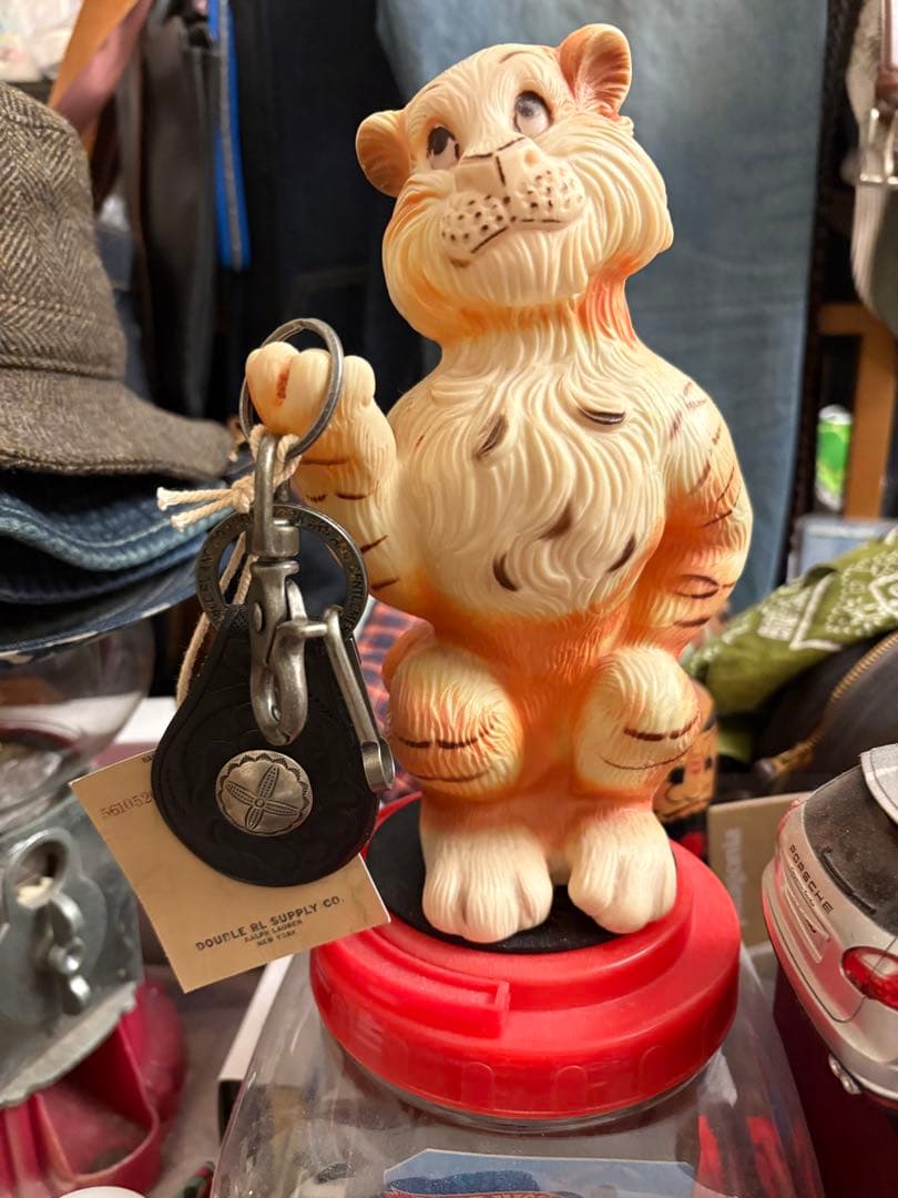 RRLレザーキーフォブ フック付き キーリング コンチョ カービングツールド