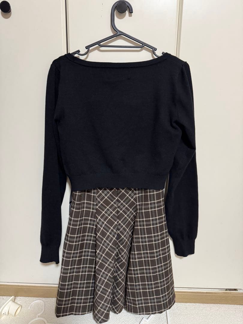 michellMacaron ランダムチェックアンサンブルワンピ ブラウン