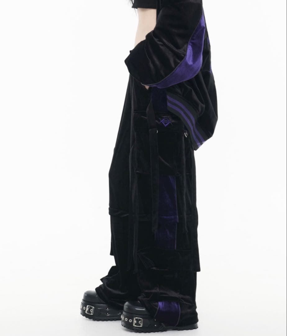 REFLEM/レフレム セットアップ ドラゴン刺繍 ベロアスカジャン 黒紫