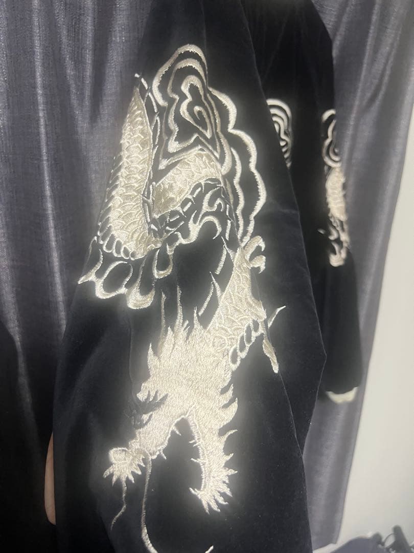 黒　スカジャン　ベロア　刺繍　CROWS by B.S.C