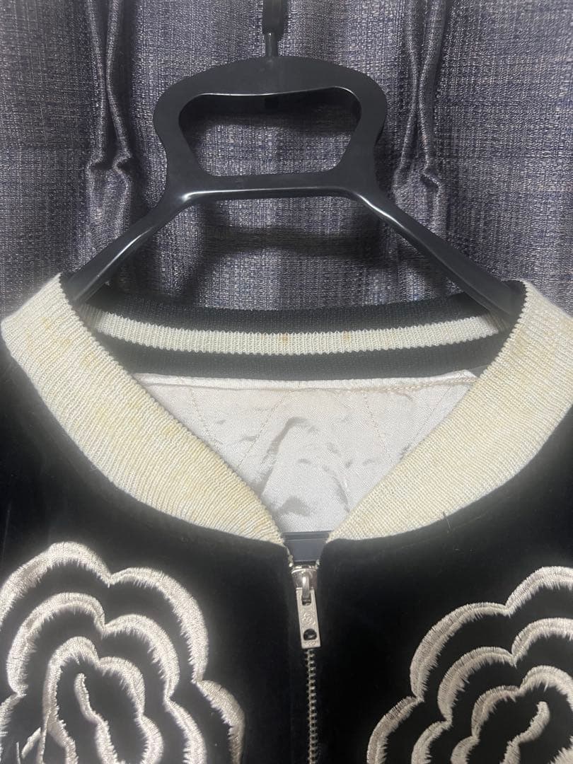 黒　スカジャン　ベロア　刺繍　CROWS by B.S.C