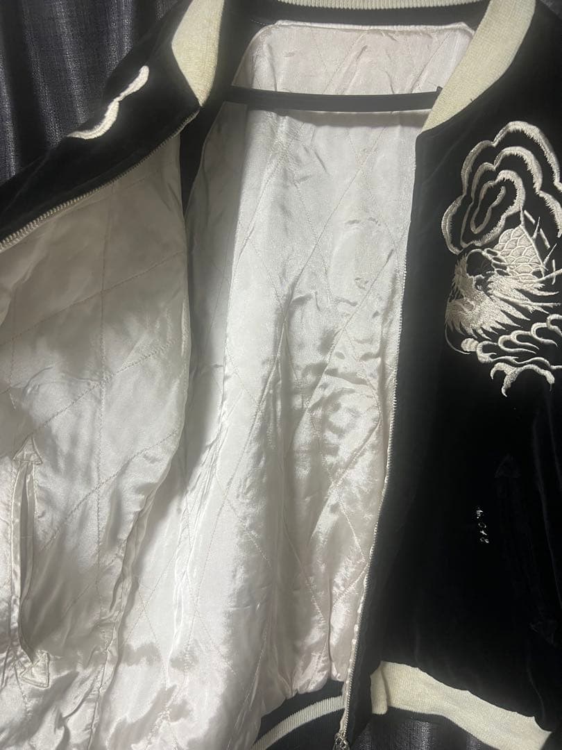 黒　スカジャン　ベロア　刺繍　CROWS by B.S.C