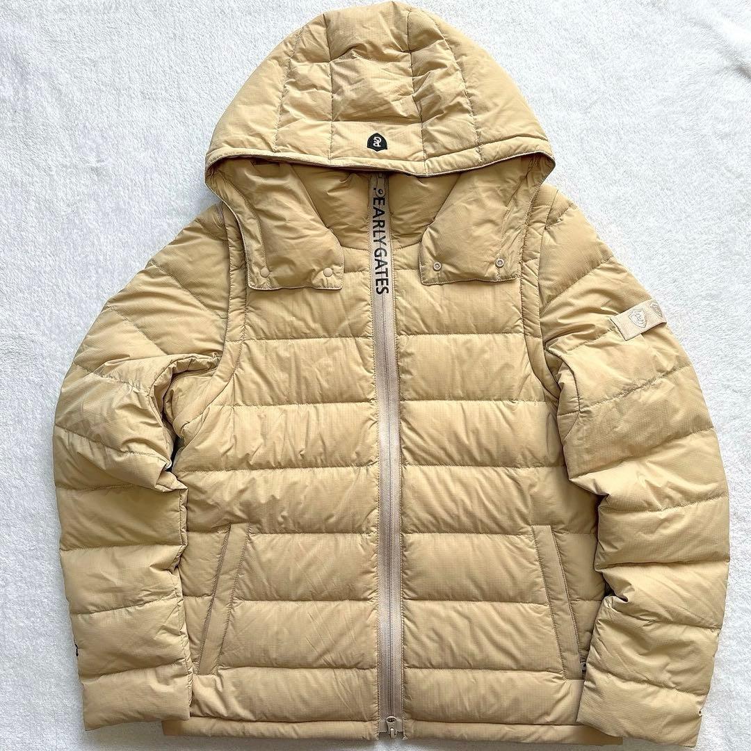 未使用級　現行品　パーリーゲイツ 　ダウン　ジャケット　ベスト　フード　ベージュ