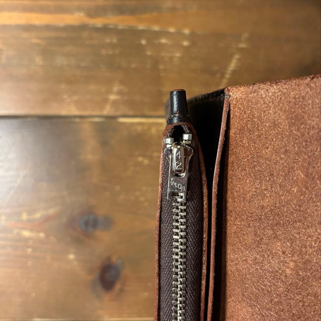 ハンドメイド 茶芯 トラッカーウォレット ブラック 本革 1点のみ