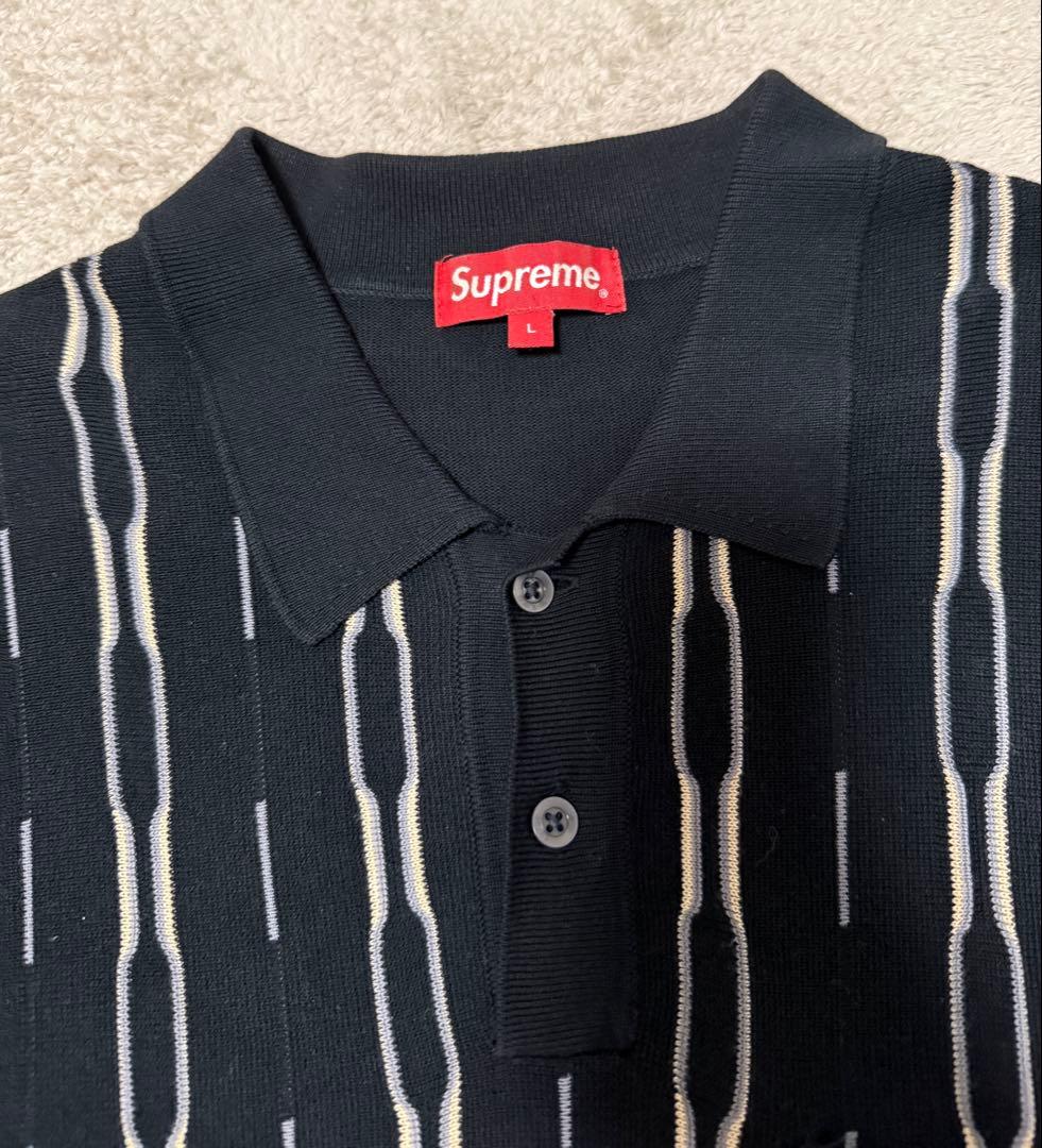 美品！Supreme Vertical Stripe Knit Polo 黒 L