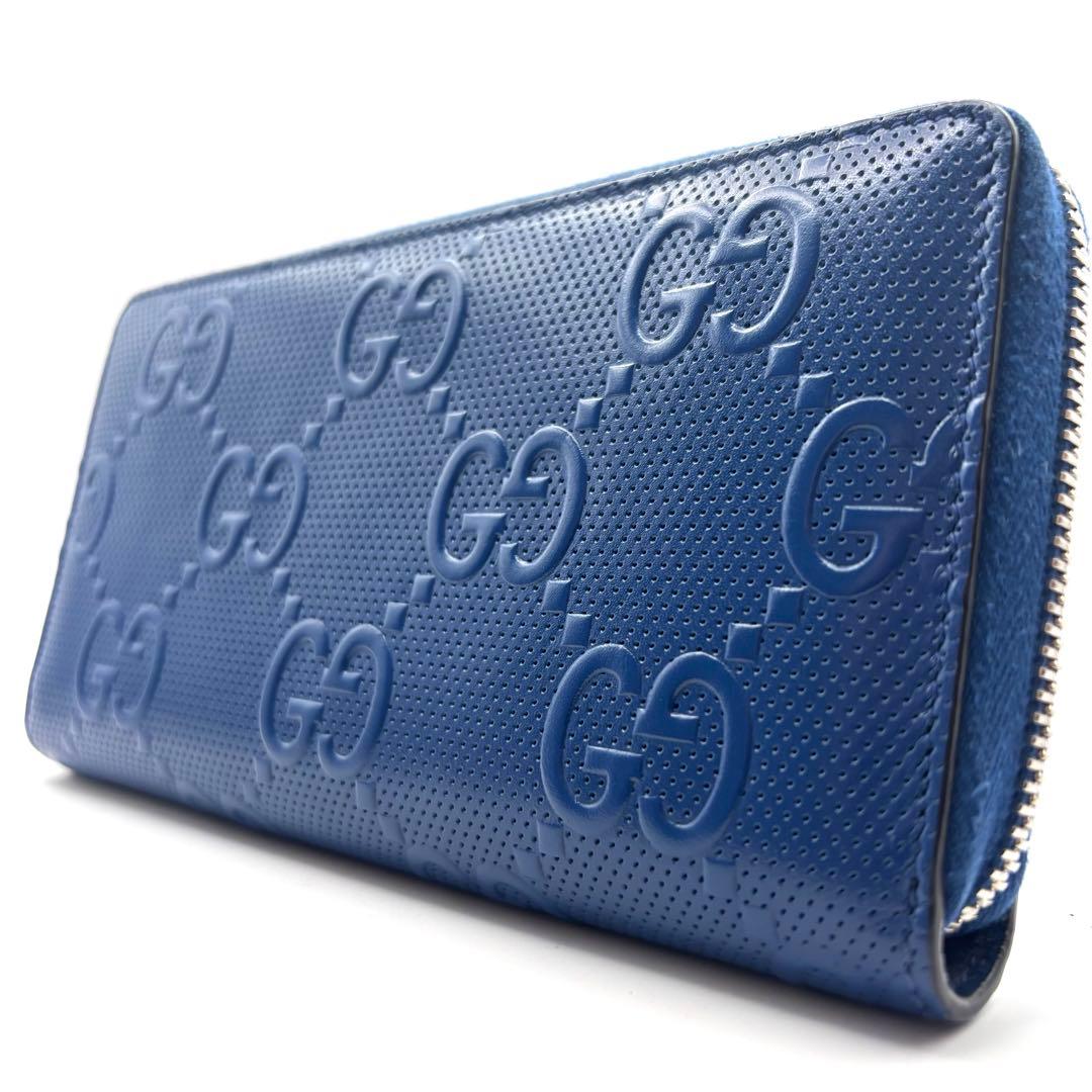 美品 グッチ 長財布 ジャンボGG エンボスロゴ ラウンドファスナー レザー