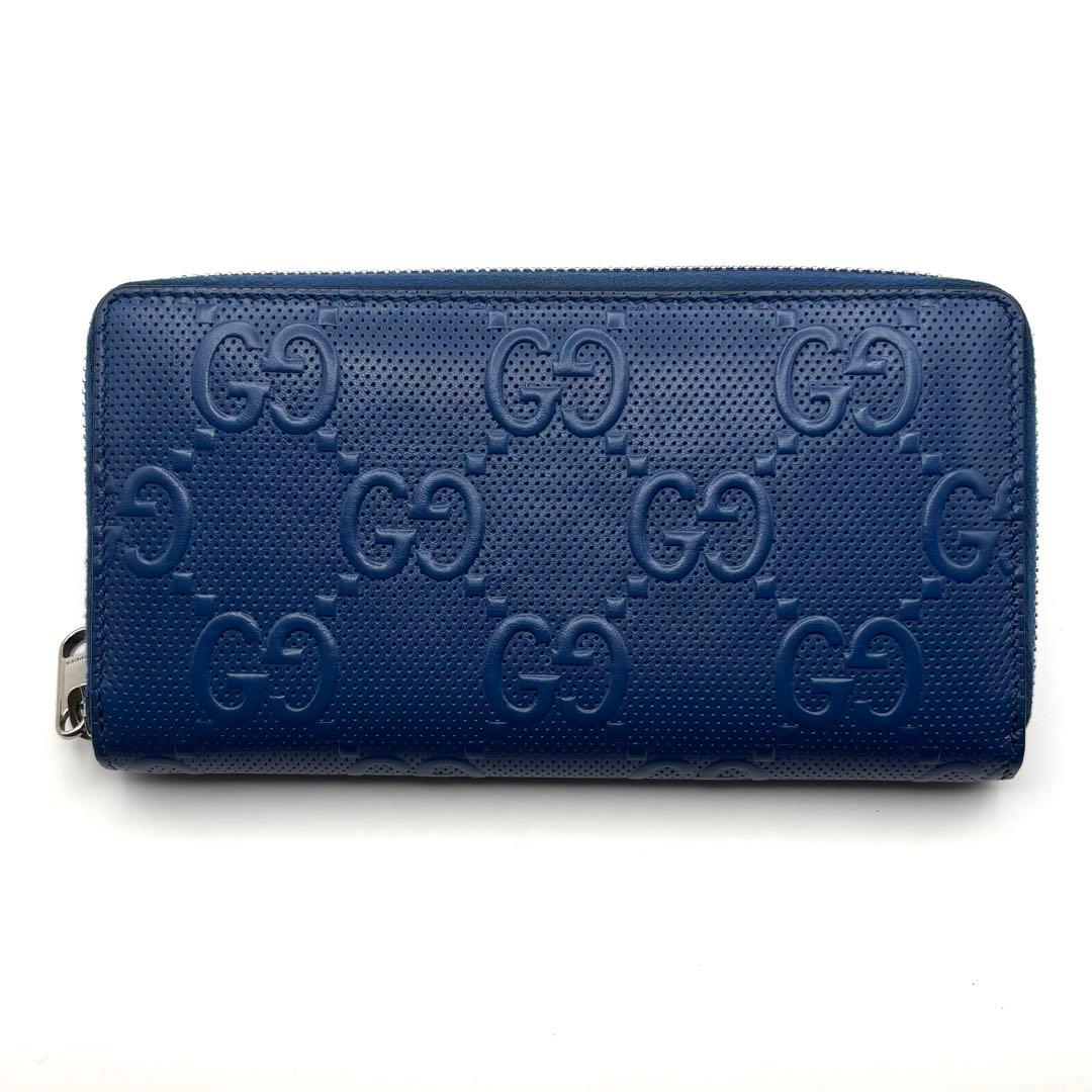 美品 グッチ 長財布 ジャンボGG エンボスロゴ ラウンドファスナー レザー