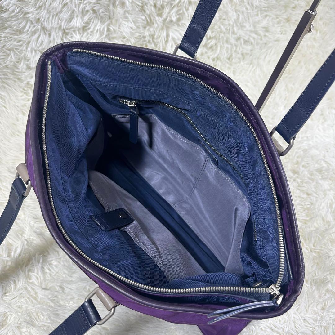 ポールスミス ビジネス トートバッグ パープル ナイロン レザー ロゴ