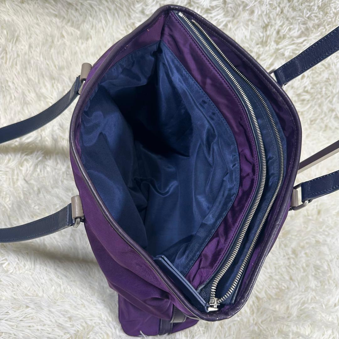 ポールスミス ビジネス トートバッグ パープル ナイロン レザー ロゴ